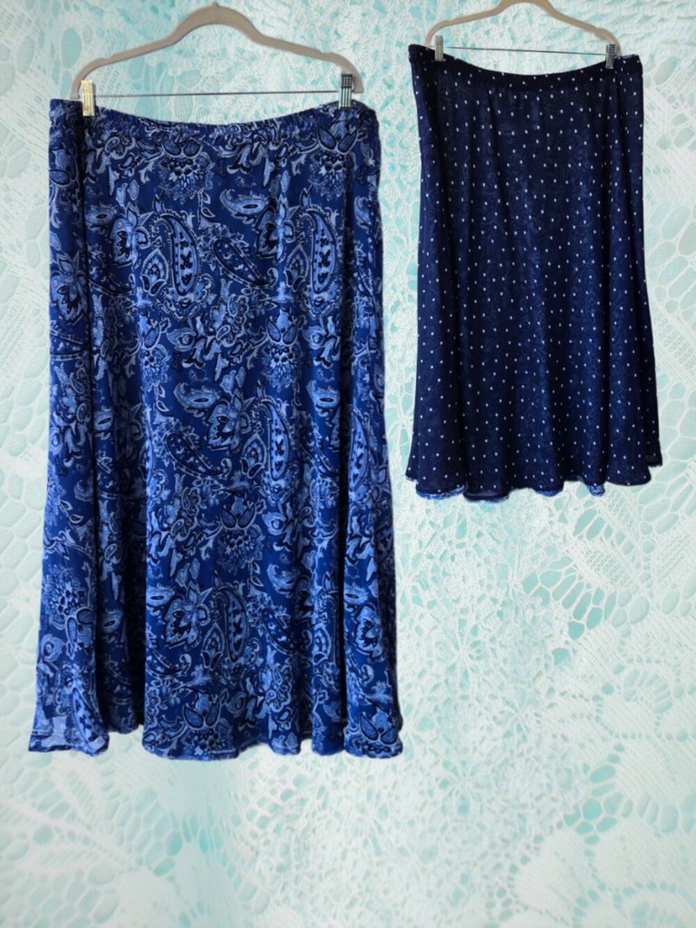 Reversible Navy Paisley & Polka Dot Chiffon Maxi Skirt Romantic Boho 3X